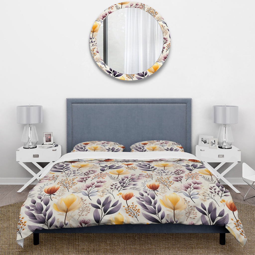 Yellow Floral Bedding Comforter Set with 2 Shams Twin C677