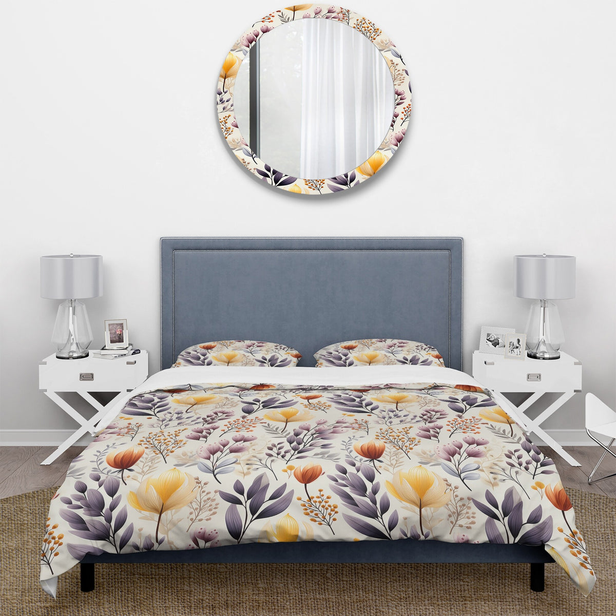 Yellow Floral Bedding Comforter Set with 2 Shams Twin C677