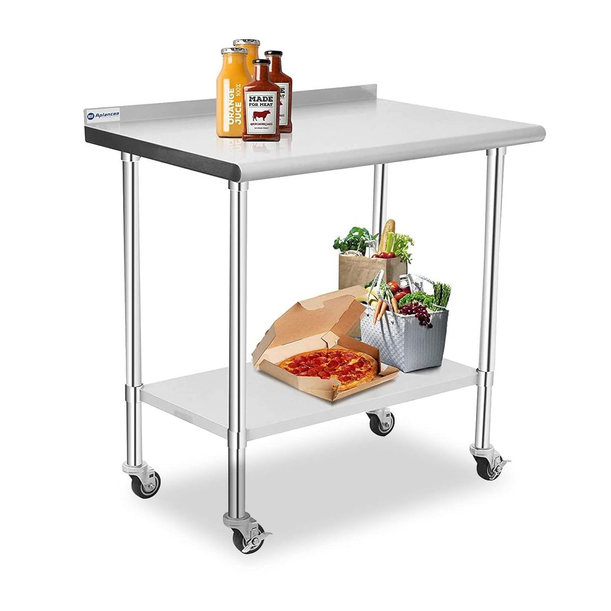 Stainless Steel Prep & Work Table with Caster Backsplash and Adjustable Undershelf D40653