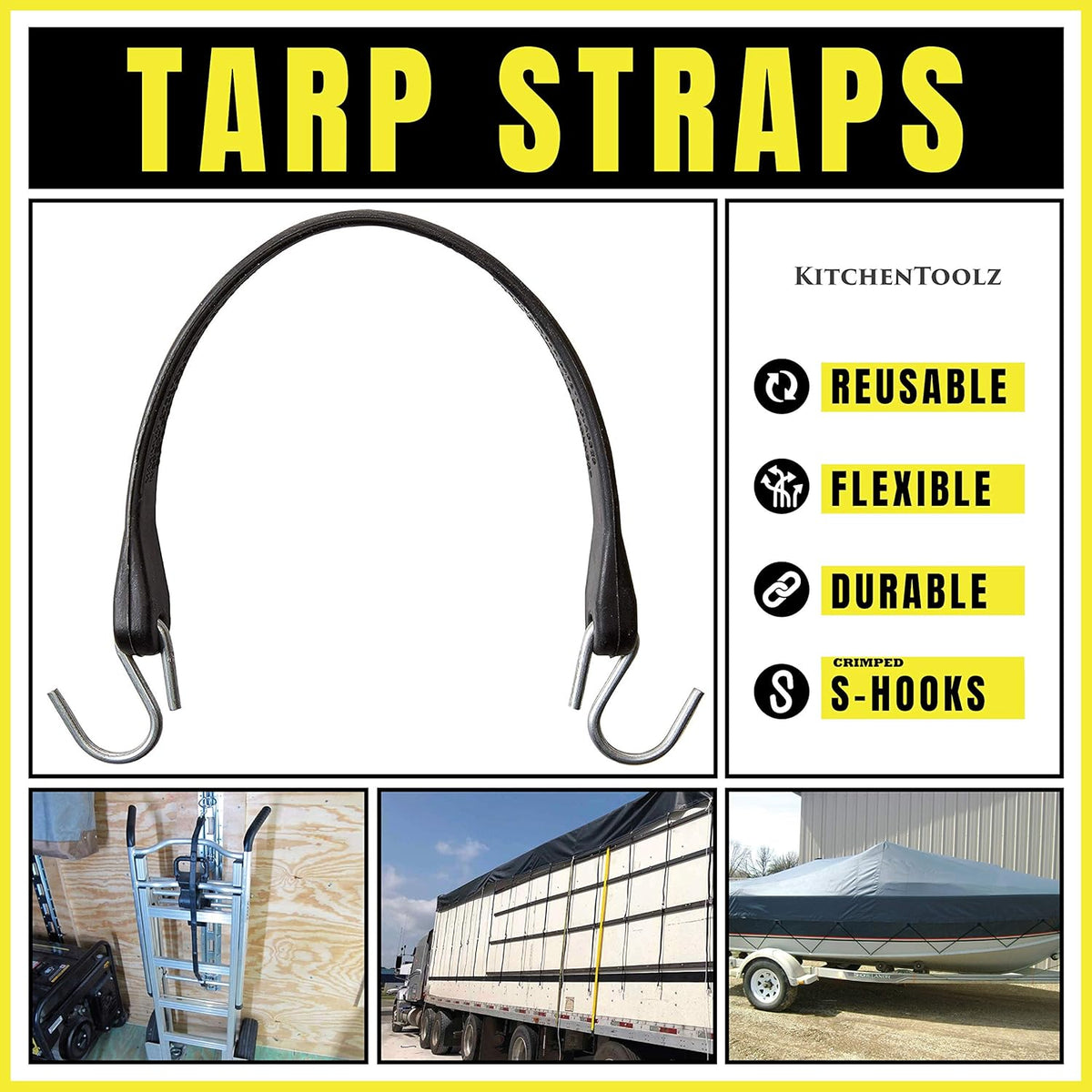 Pack of 50 41 inch Rubber Bungee Cords with Metal S Hooks I488524