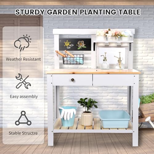 Wooden Outdoor Potting Bench Table with Sink Y530664