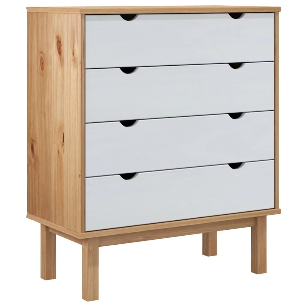 Brown&White Solid Wood Pine Drawer Cabinet W461095