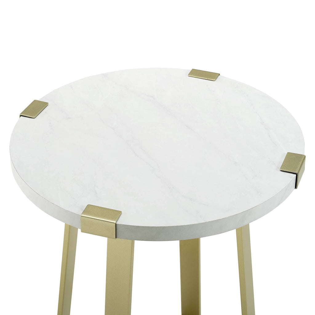 White Faux Marble Round Side Table J386304