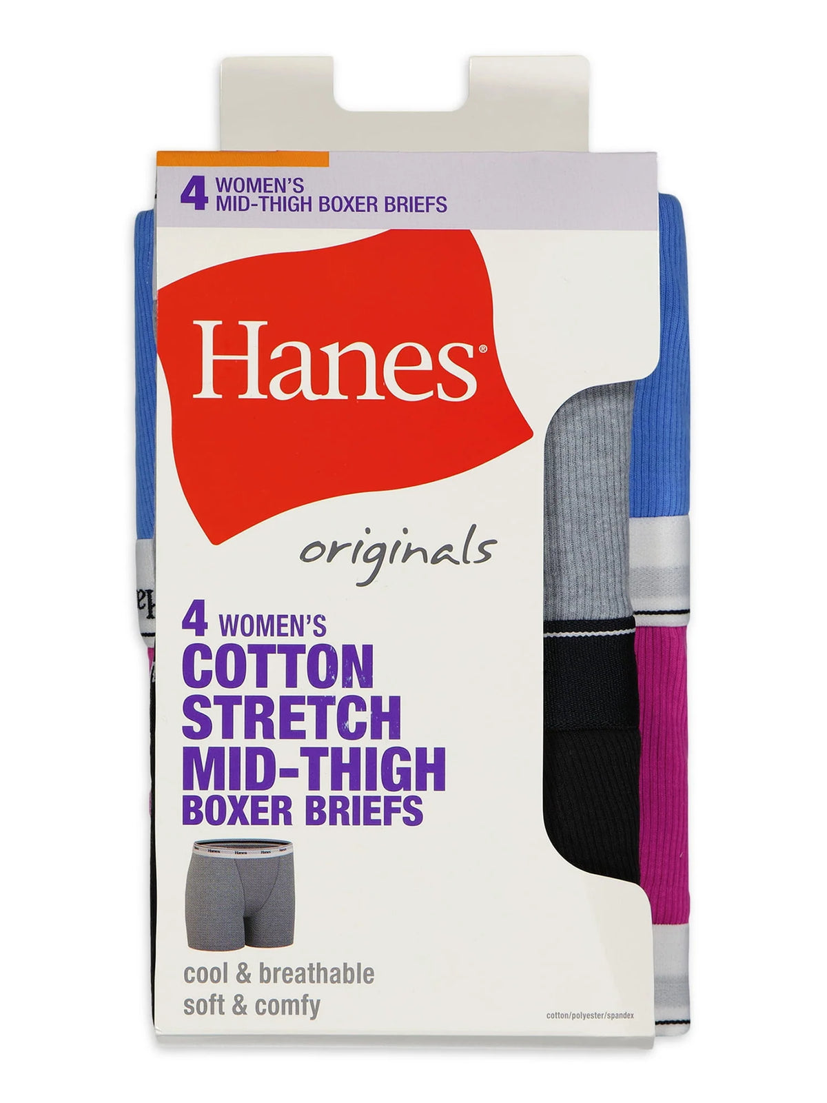 Breathable Cotton Stretch Mid-Thigh Boxer Brief Underwear 4-Pack H6945
