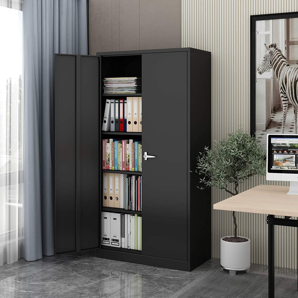 Black Lockable Metal Storage Cabinet with 4 Adjustable Shelves V300656