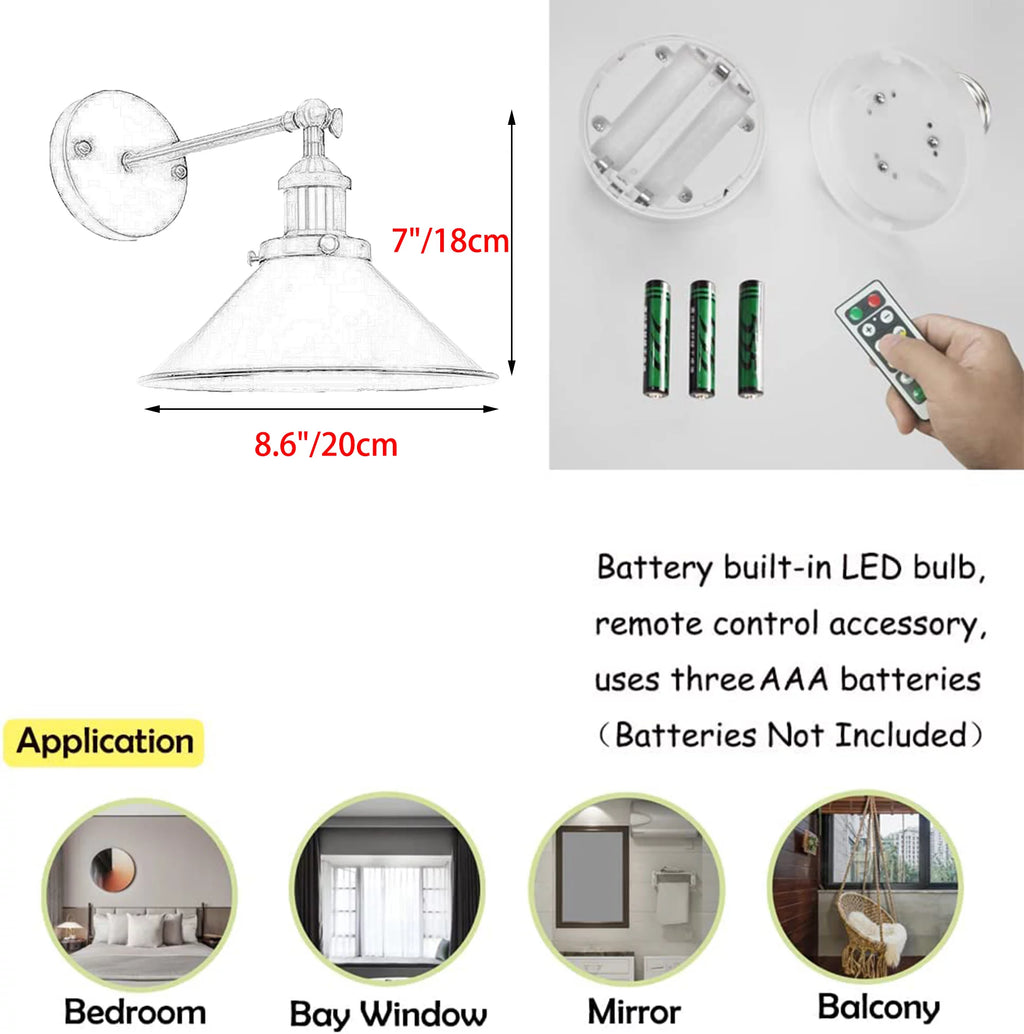 Dark Green 2-Lights Battery Wall Sconce Light Fixture R557