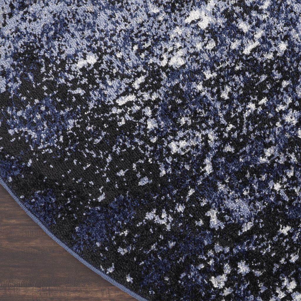 Light Blue Black Round Area Rug E938