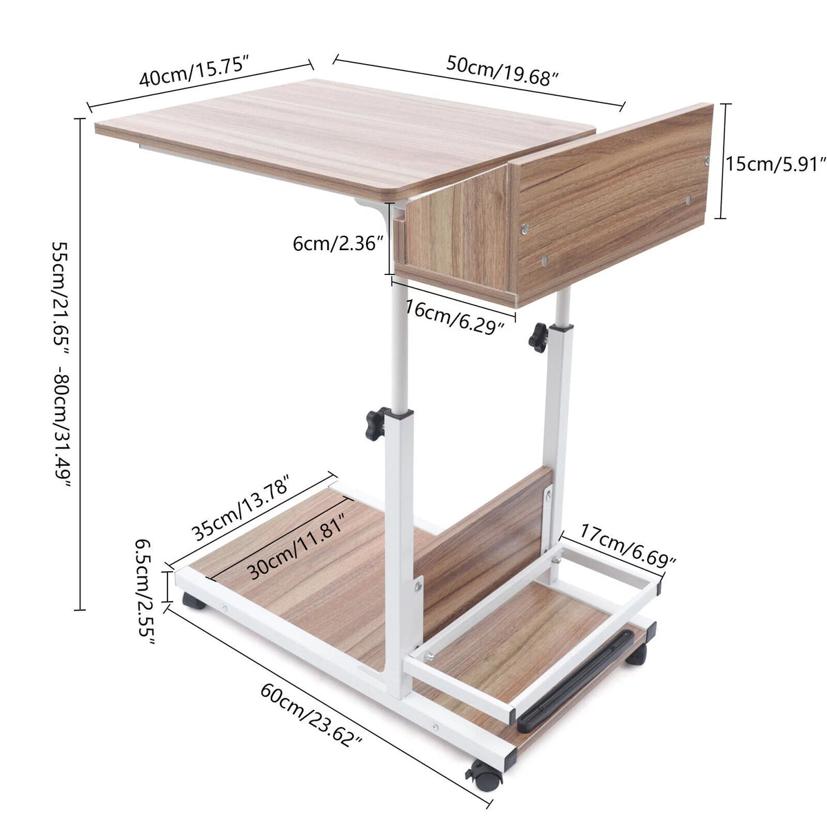 C Shaped Side Table with Storage & Wheels X47548