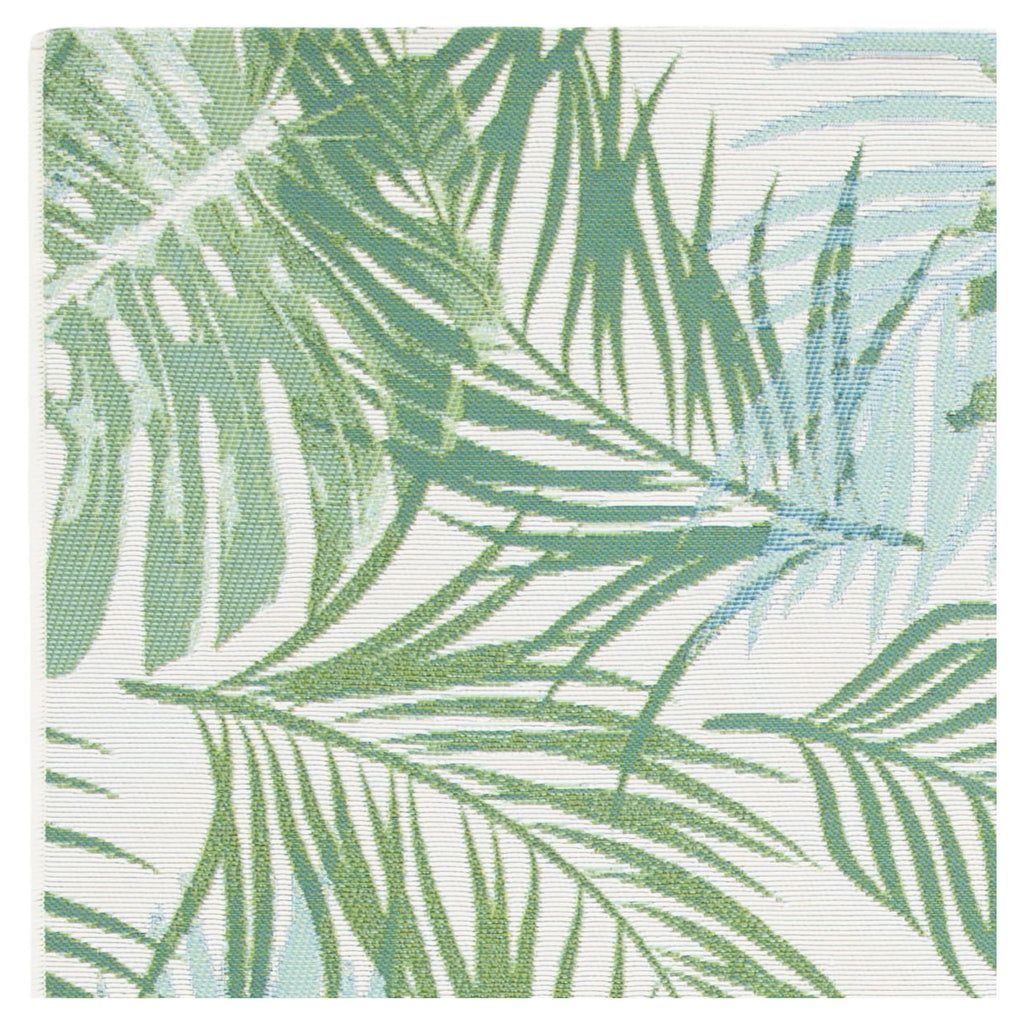 Green/Teal Tropical Palm Leaves Outdoor Area Rug X29689