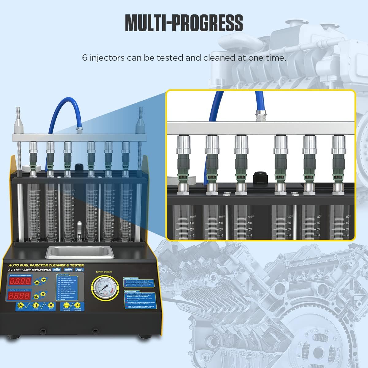 6 Cylinder Ultrasonic Fuel Injector Cleaner and Tester 110V/220V K5706