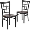 Black Window Back Metal Restaurant Chair with Walnut Wood Seat H306