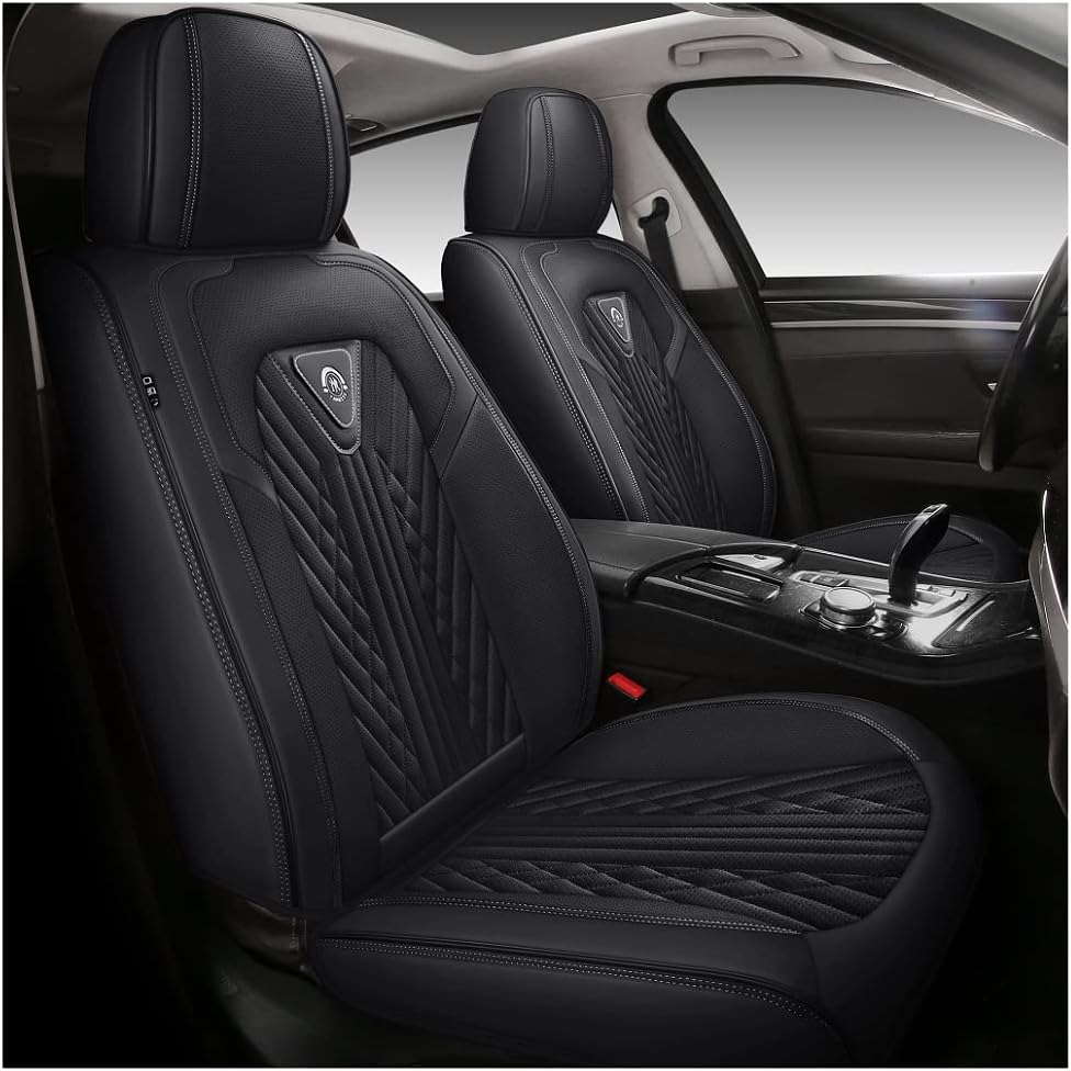 Black PU Leather Car Seat Covers 5 Seats Full Set N78921
