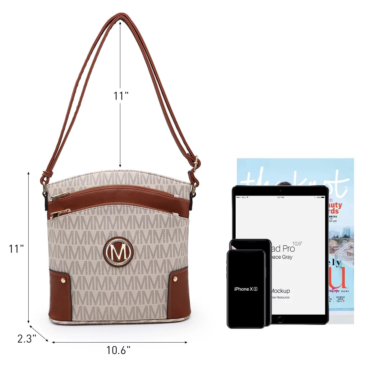 Large Triple Zip Pocket Crossbody Bag V83524
