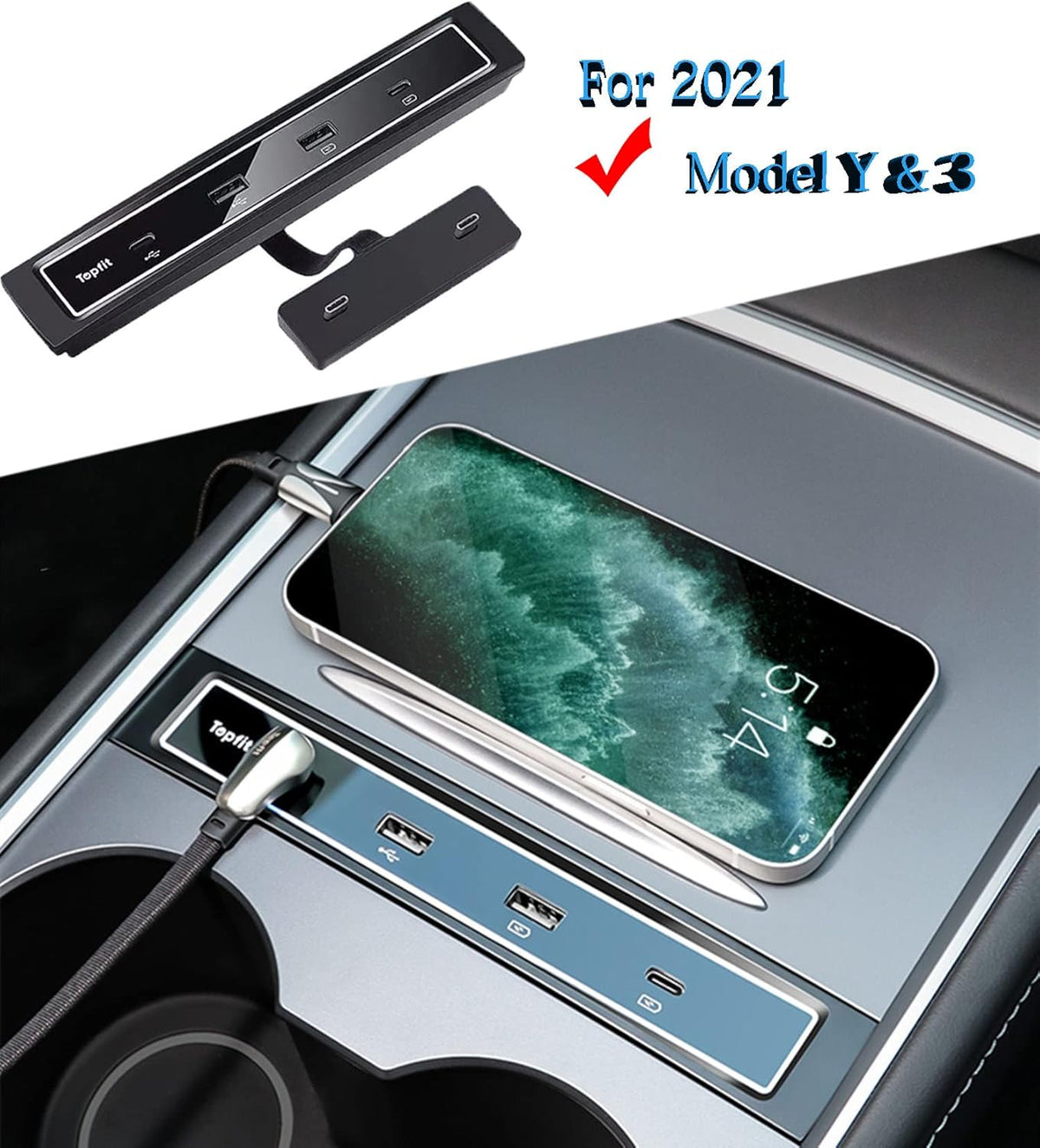 4 in 1 USB Hub Center Console Adapter, Black Pack of 2 C999