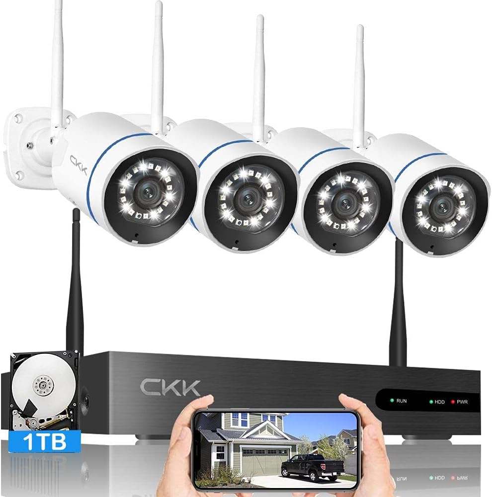 8CH NVR System with 1TB Hard Drive, 4Pcs 3MP WiFi Security Cameras V450929