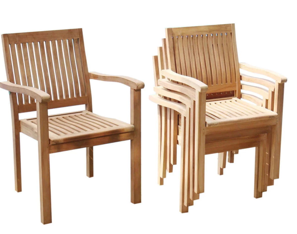 Teak 7 Pc Dining Set with Folding Table and 6 Stacking Arm Chairs C144
