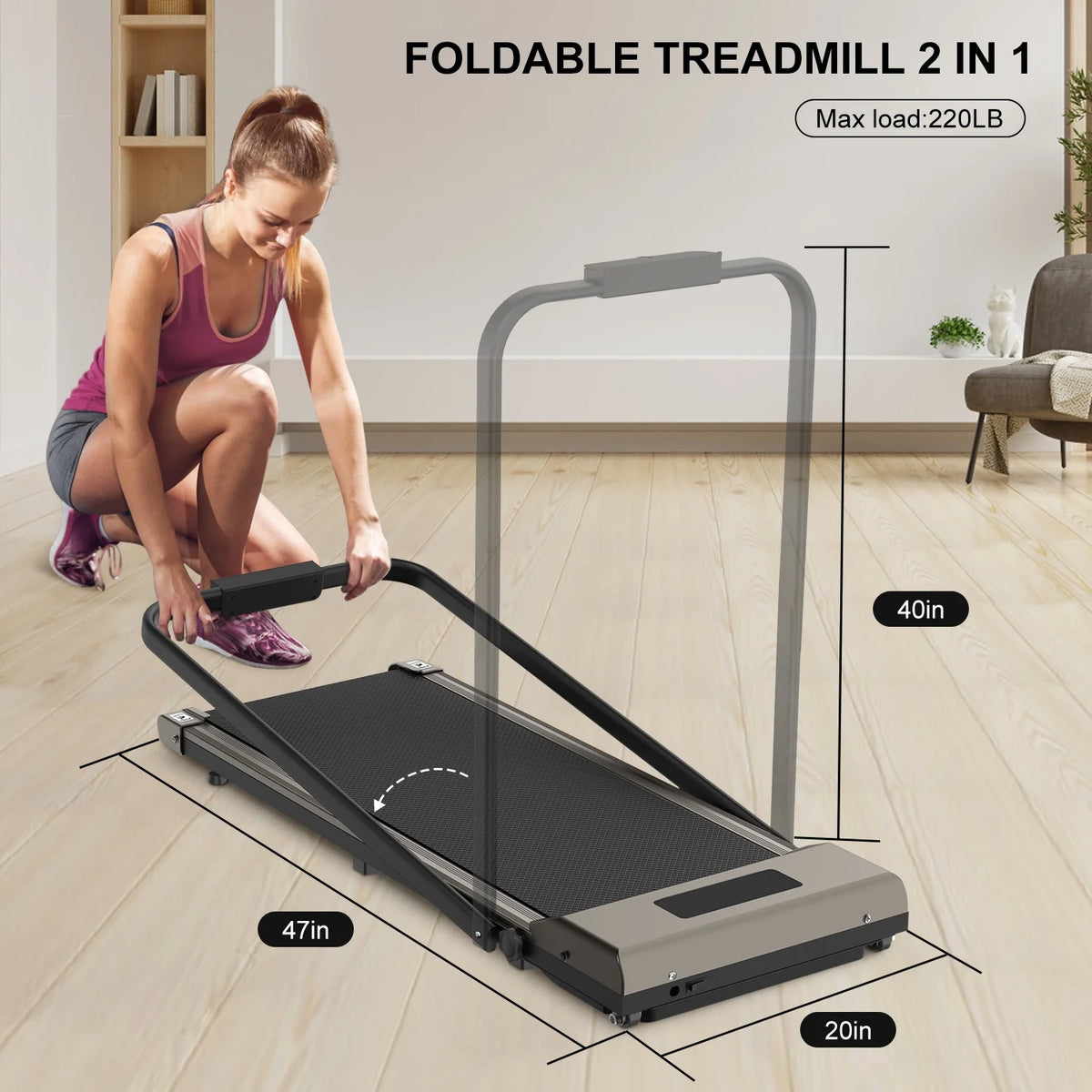 2 in 1 Folding Treadmill 265 lbs Gray Y4115