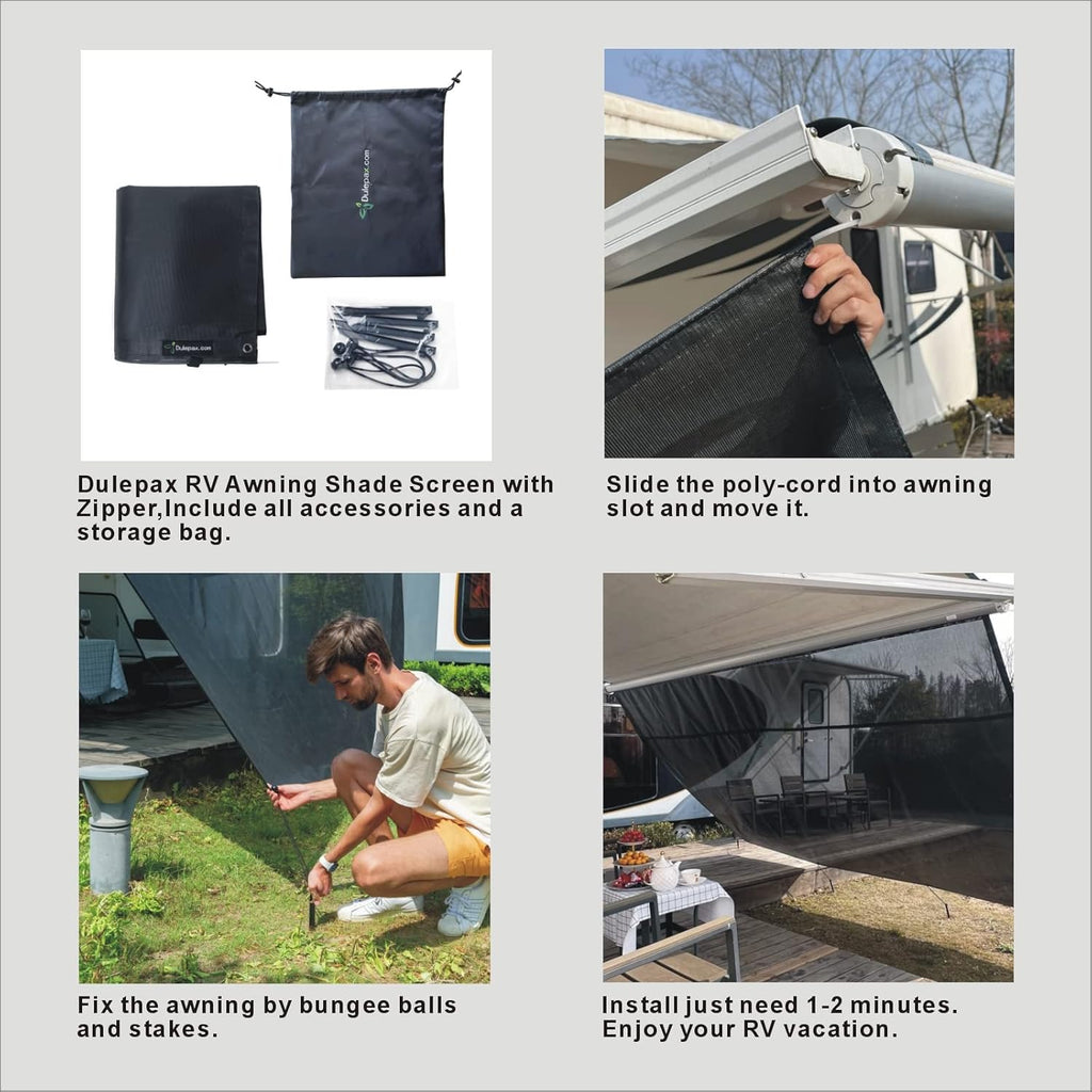 RV Awning Shade Screen with Zipper 8'X10'3'' Universal with Complete Kits V253