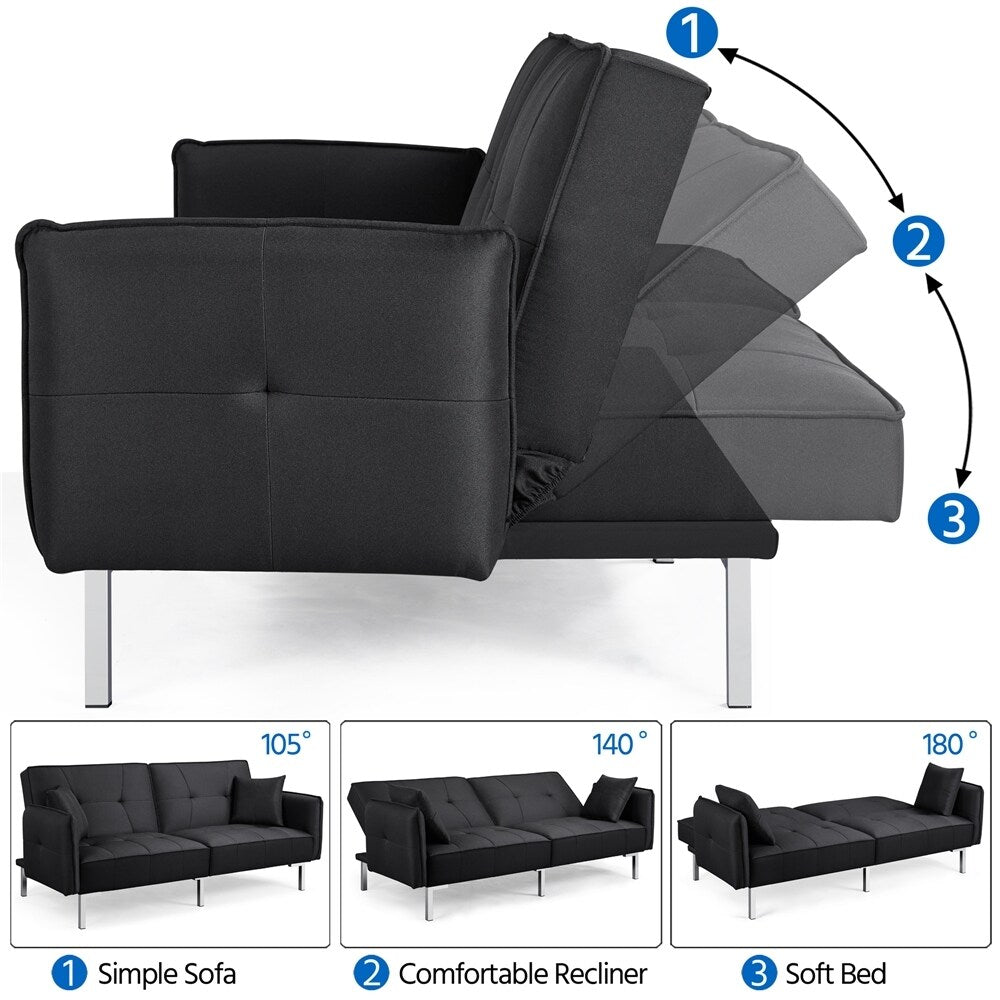 Light Gray Futon Sofa Bed with Adjustable Backrest C34546