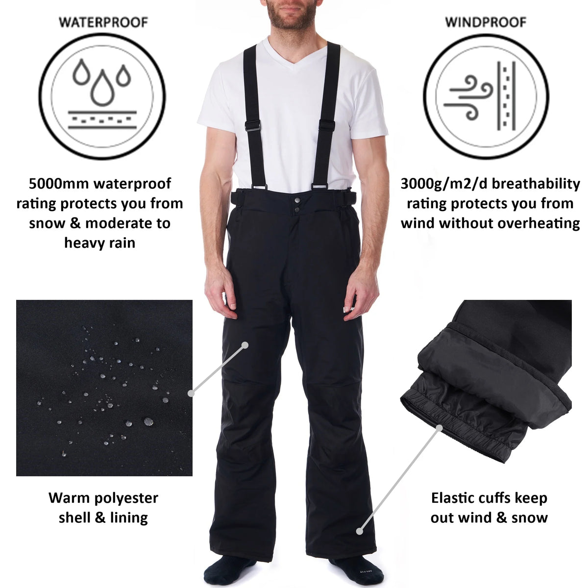 Waterproof Snowboard Ski Snow Pants with Removable Suspenders U75235