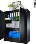 42-Inch Black Lockable Metal Storage Cabinet with Doors & 2 Adjustable Shelves W462