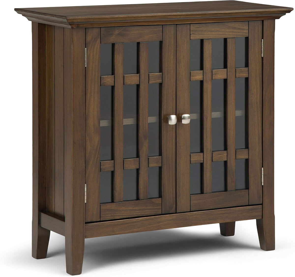Farmhouse Grey Solid Wood Media Cabinet with 2 Tempered Glass Doors I61364