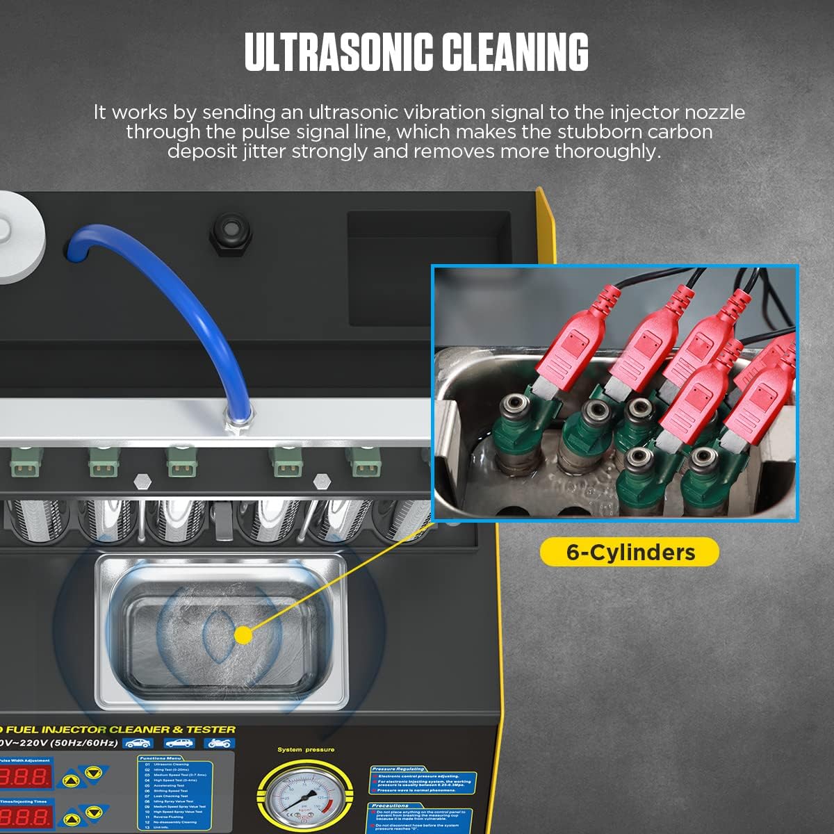 6 Cylinder Ultrasonic Fuel Injector Cleaner and Tester 110V/220V K5706