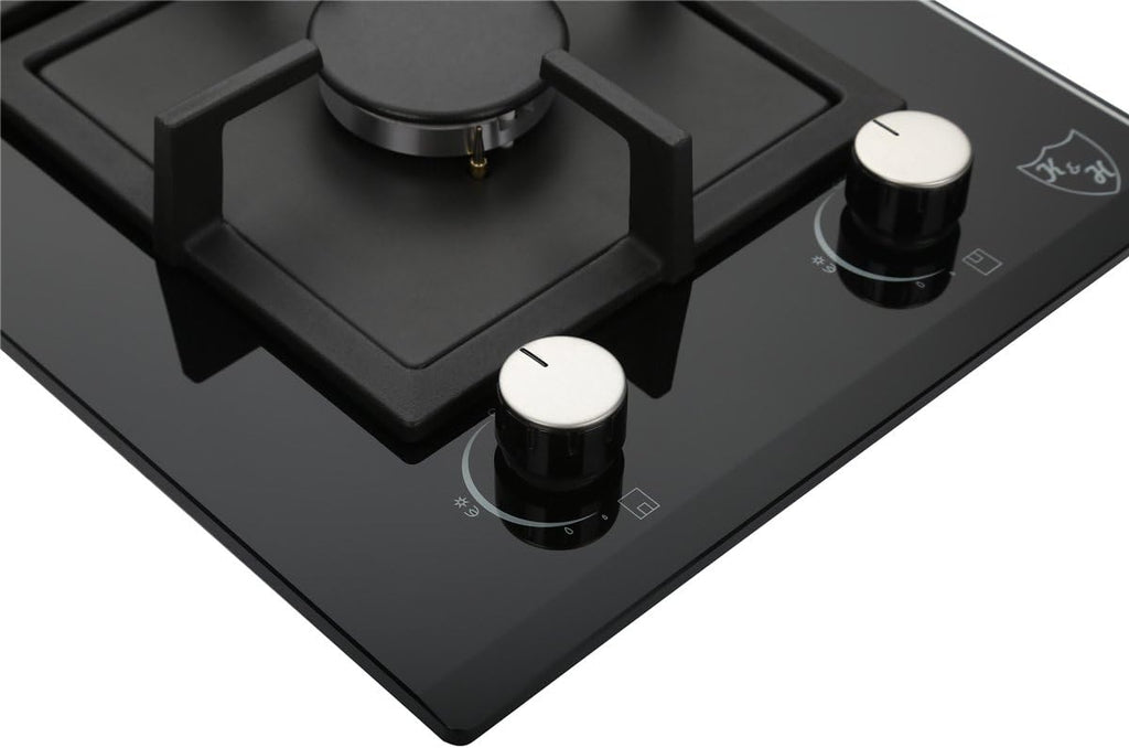 2 Burner 12 Inch Built-in LPG/Propane Gas Stove Top Glass Surface Cast Iron Cooktop A521195