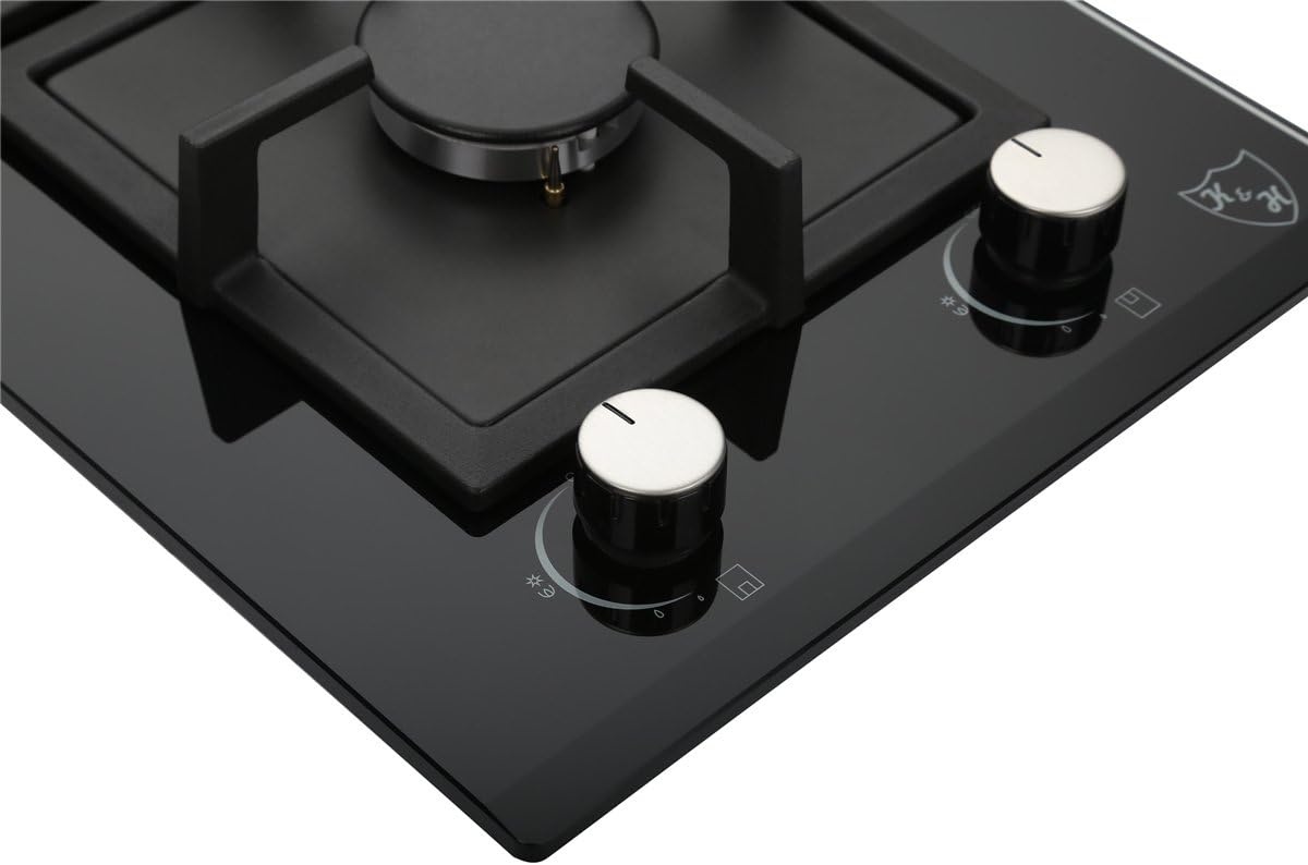 2 Burner 12 Inch Built-in LPG/Propane Gas Stove Top Glass Surface Cast Iron Cooktop A521195