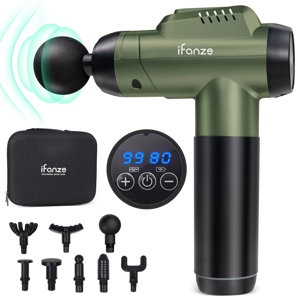Black 99 Speeds Handheld Deep Tissue Massage Gun with 8 Replacement Heads J98396