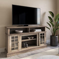 Rustic Wood TV Stand with Open Storage Shelves and Cabinets L104