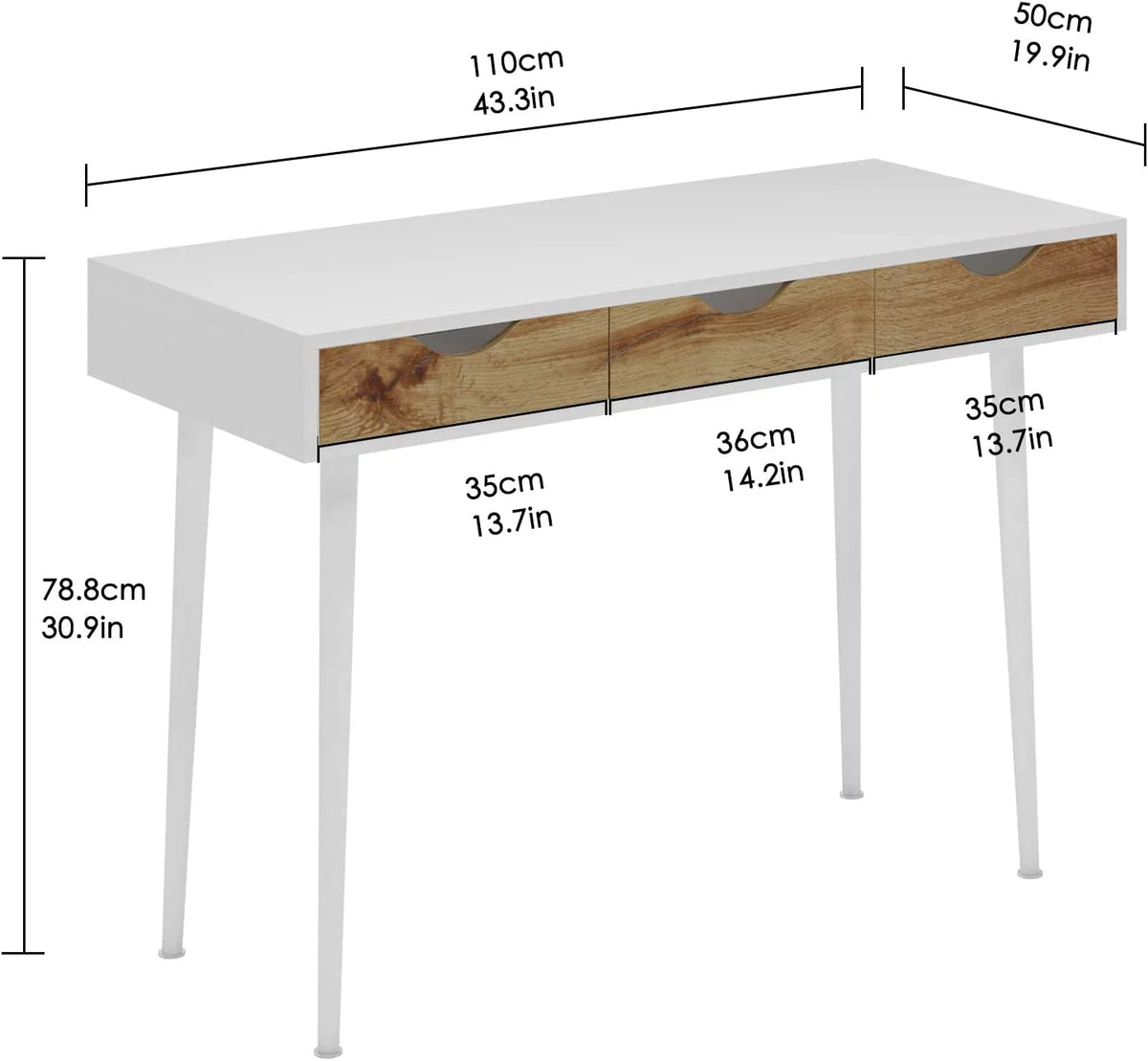 43in White Vanity Desk with 3 Drawers D990