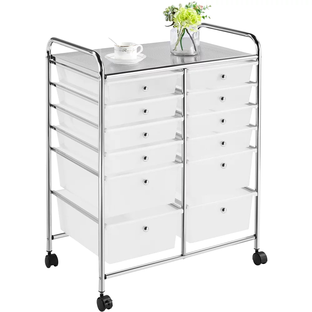 12 Drawer Rolling Storage Cart with Castors, Black B91892