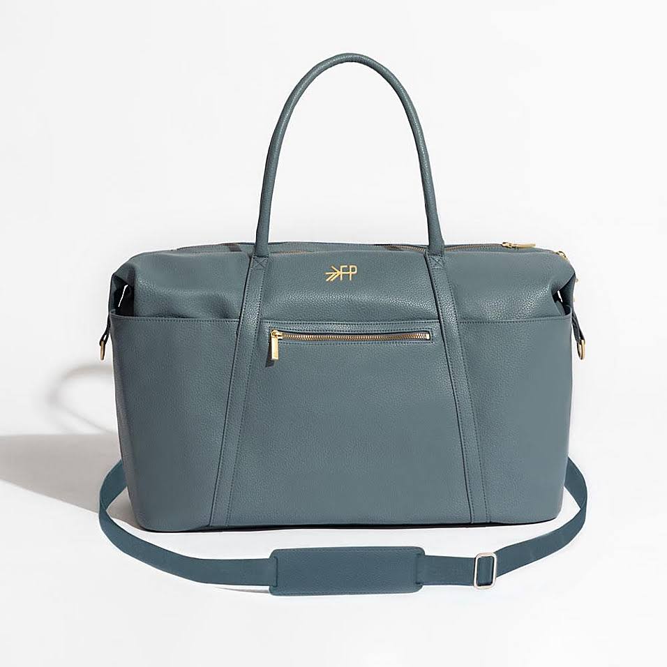 Dusty Blue Faux Leather Diaper Weekender Bag A67604