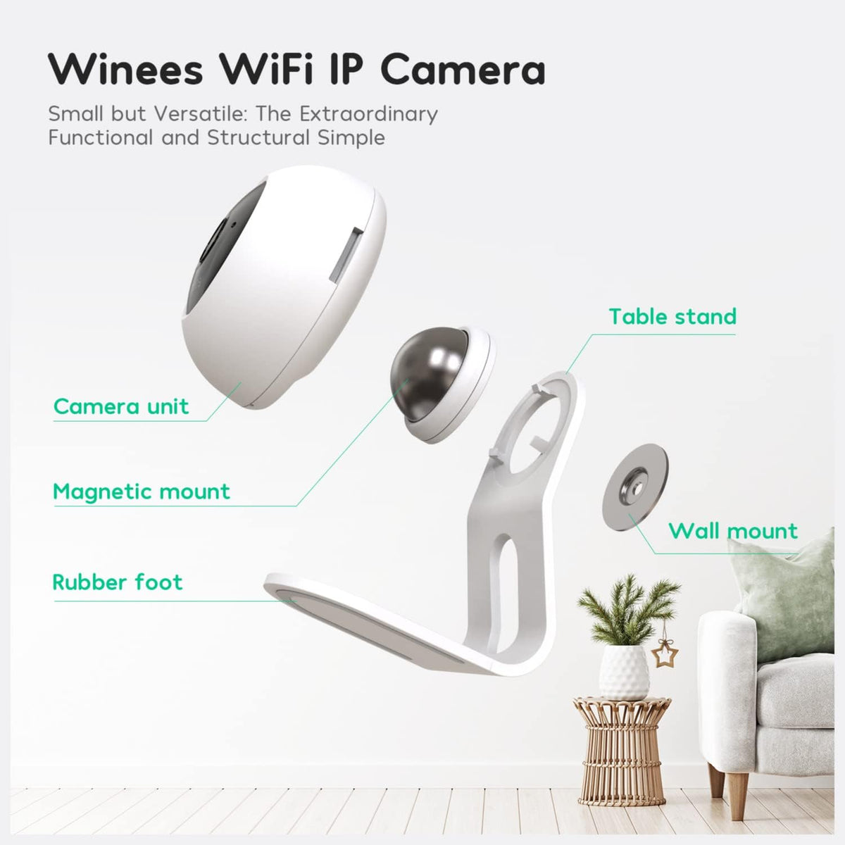 Indoor Security Camera Baby Monitor Wi-Fi Smart Home Camera 1080P HD Motion Detection 2-Way Audio Night Vision Pack of 2 I18188