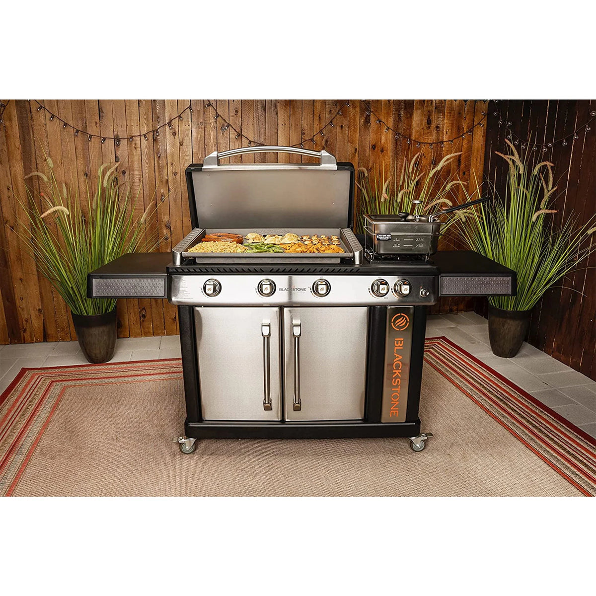 28 Inch 3 Burner Propane Griddle Cooking Station with Cabinets O95232