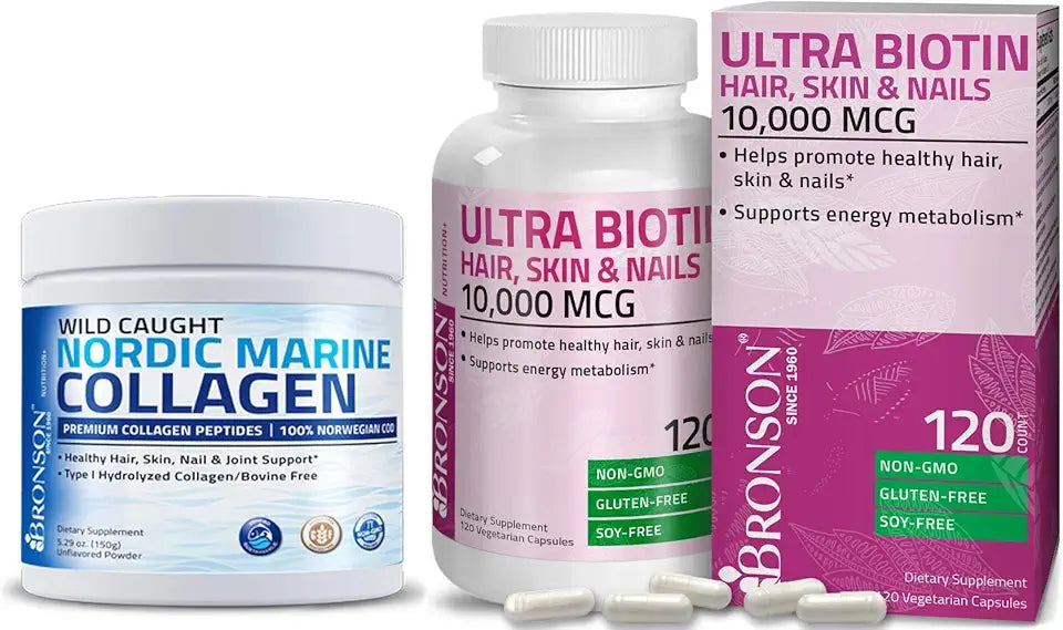 Marine Collagen Peptides Hydrolyzed Protein Powder + Biotin 10,000 Mcg Supplement I16456