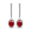 14K White Gold Ruby & Diamonds Dangle Earrings Z3202