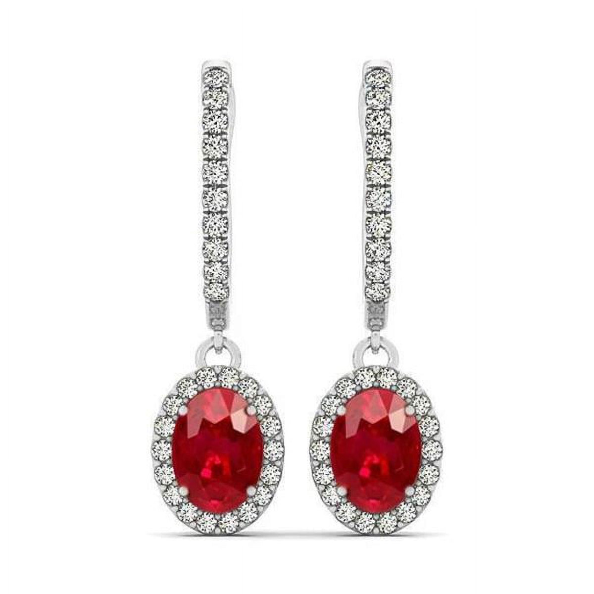 14K White Gold Ruby & Diamonds Dangle Earrings Z3202