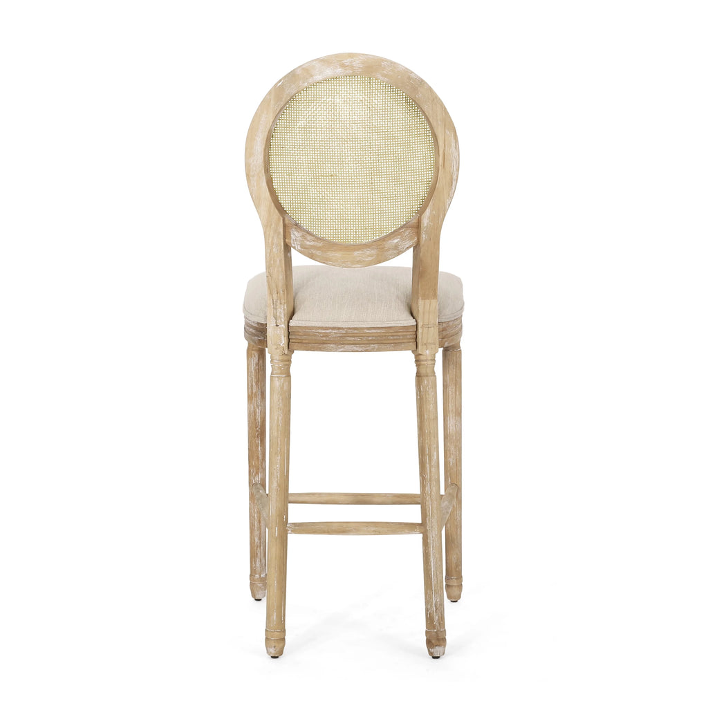 Fabric Upholstered Wood and Cane Barstools, Set of 2 R94574