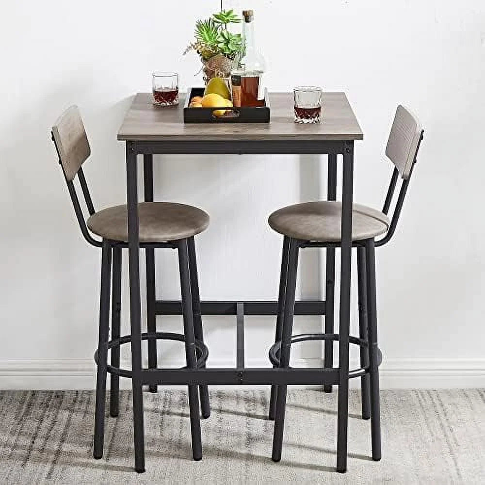 3 Pieces Wooden Pub Bistro Table and Chairs Set O335880