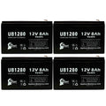 4x Pack Sealed Lead Acid Battery (12V, 8Ah, 8000mAh, F1 Terminal, AGM) with 8 F1 to F2 Terminal Adapters J21692