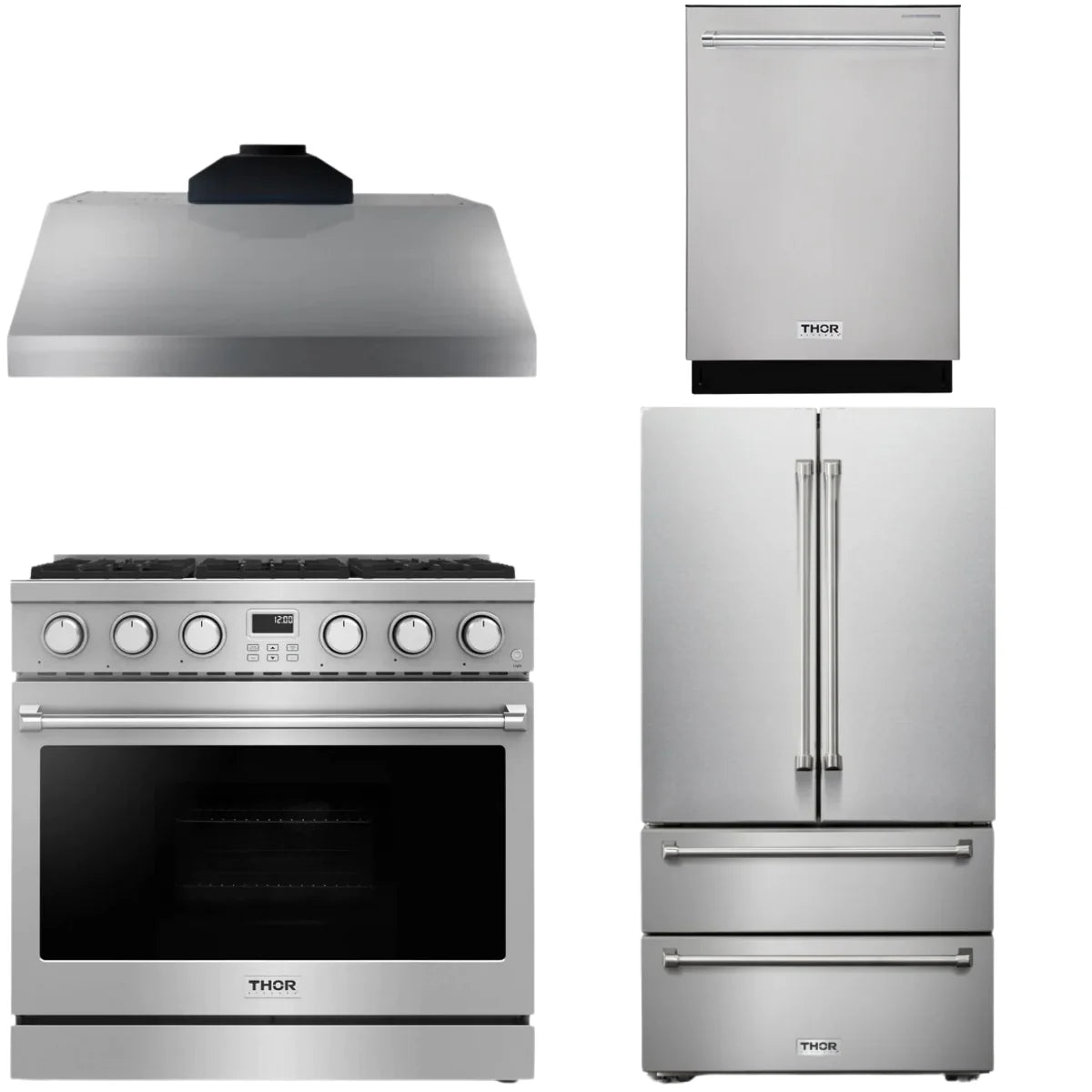 36 Gas Range, Range Hood, Refrigerator and Dishwasher U22359