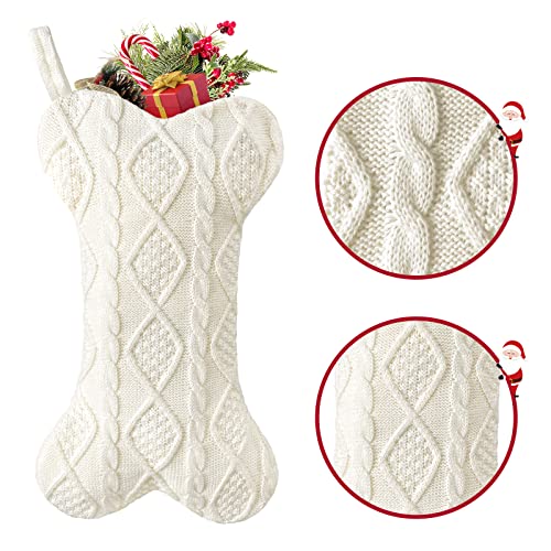 Knit White Bone Shape Dog Christmas Stocking Q5577
