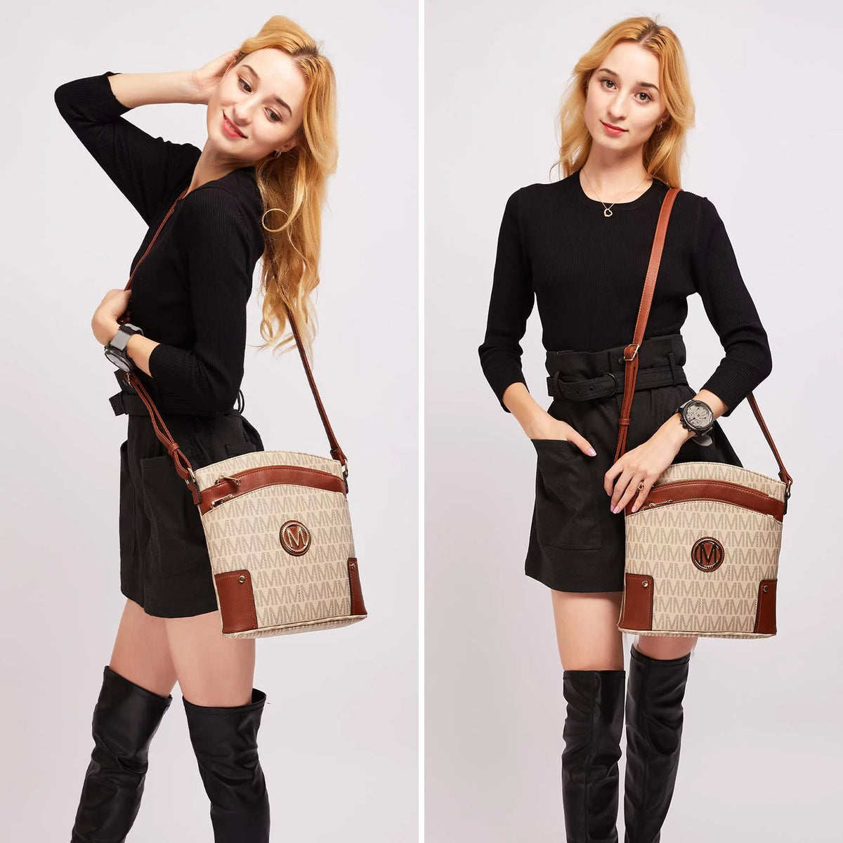 Large Triple Zip Pocket Crossbody Bag V83524