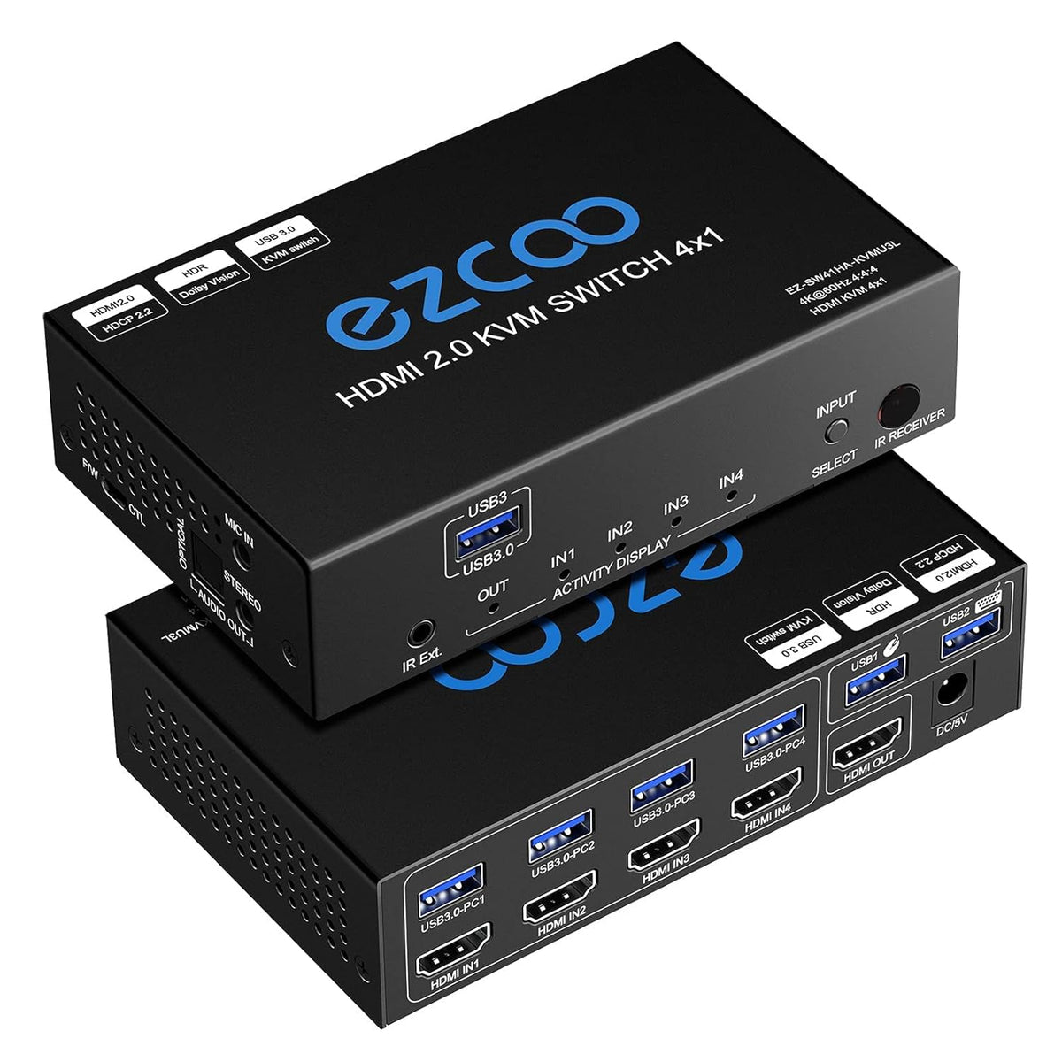 4-Port USB 3.0 KVM Switch HDMI 4K 60Hz with USB Peripheral Hub and IR Remote A8611
