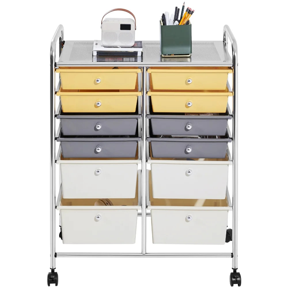 12 Drawer Rolling Storage Cart with Castors, Black B91892