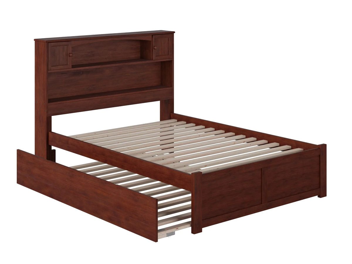 Full Solid Wood Platform Bed with Footboard & Trundle in Walnut H999616