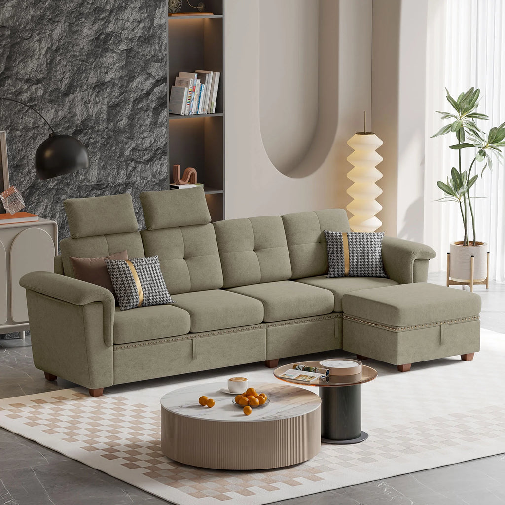 Light Gray L-shaped Sectional Sofa with Ottoman G26441