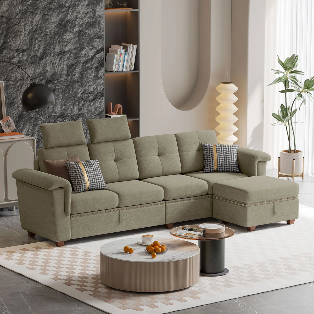 Light Gray L-shaped Sectional Sofa with Ottoman G26441